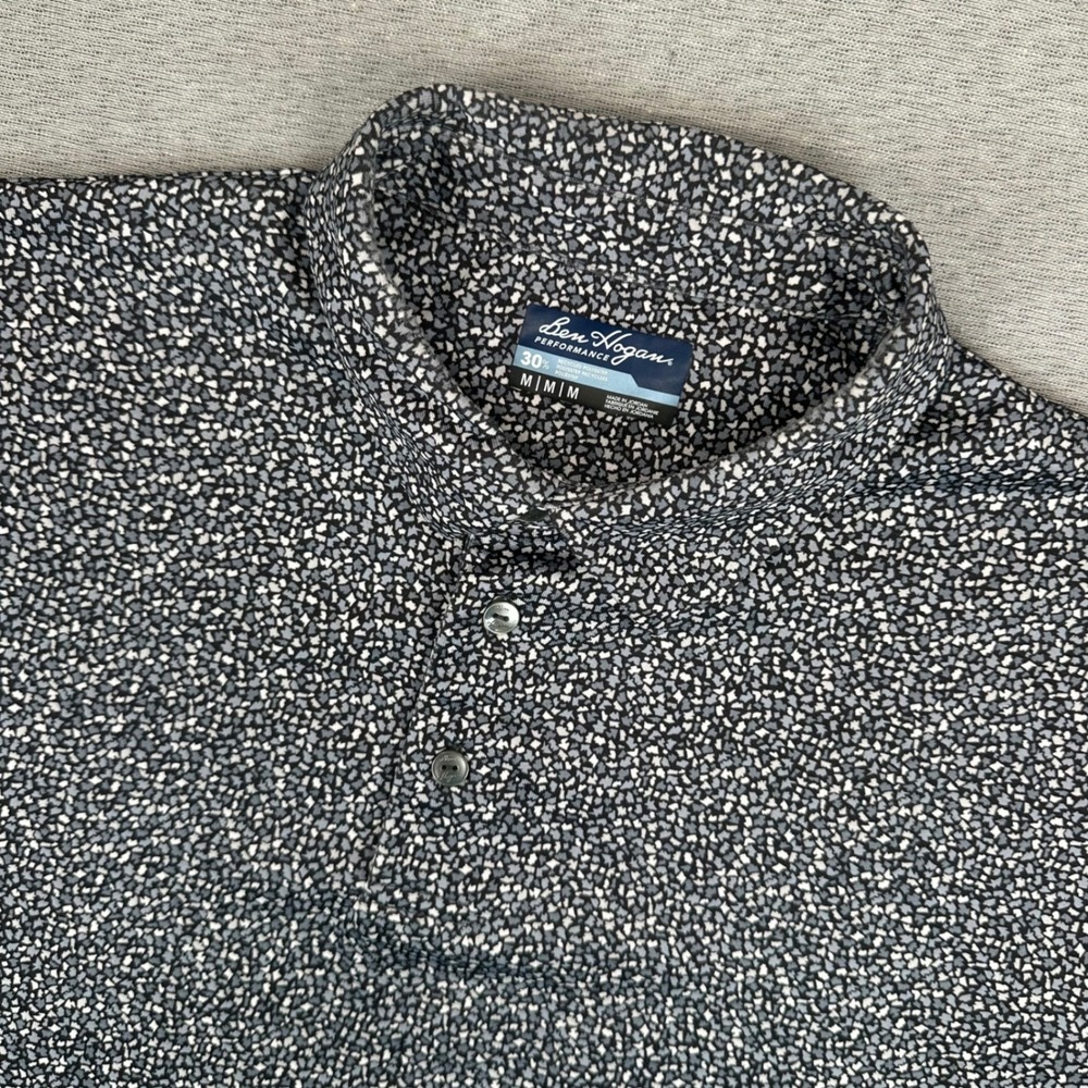 Ben Hogan Performance Polo Shirt Mens M Grey White Micro Print Stretch AOP